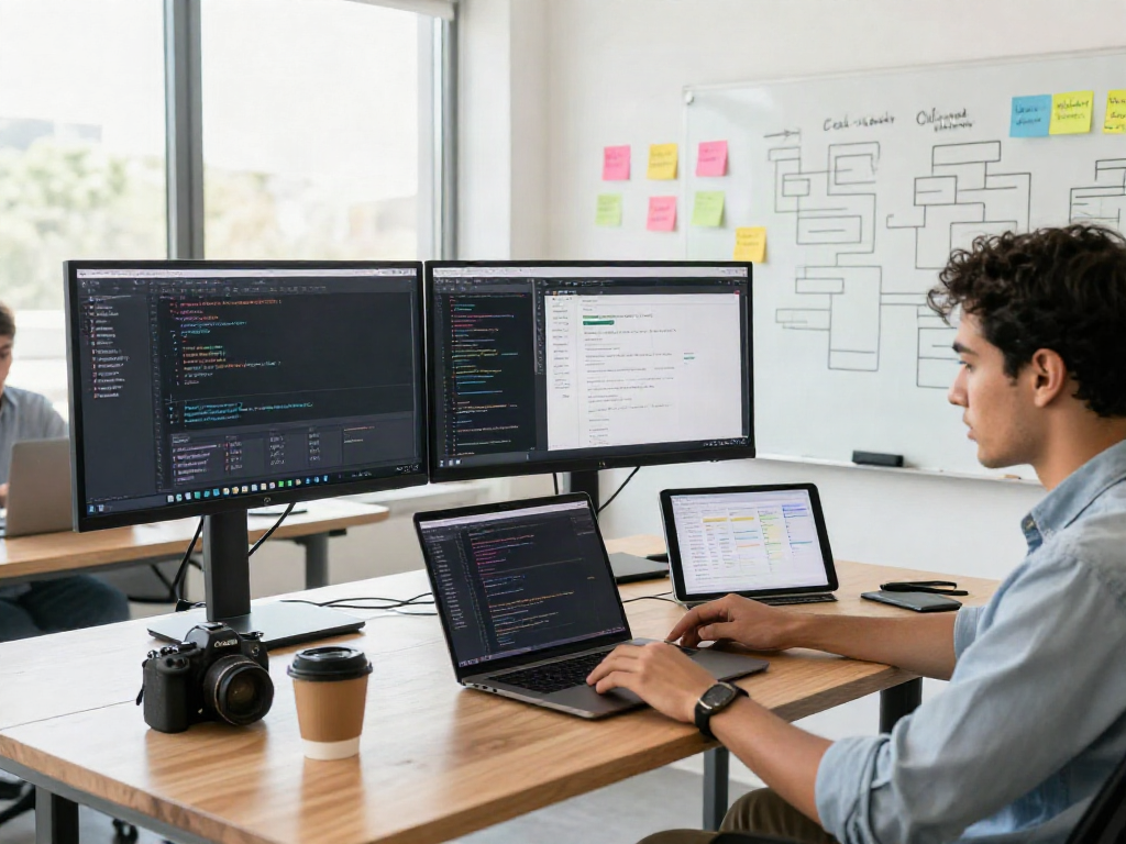 Developer collaborating in a bright tech workspace, showcasing how to crush on innovative software solutions.